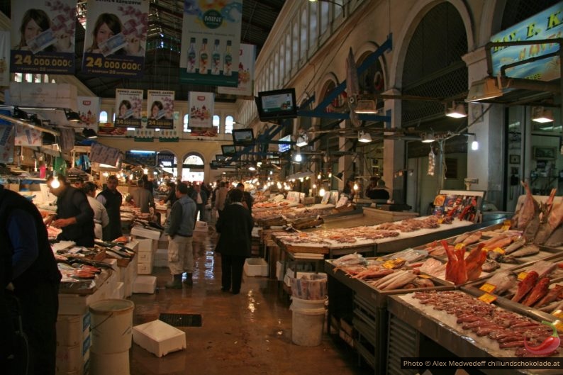 Fischhabteilung in der Markthalle in Athen