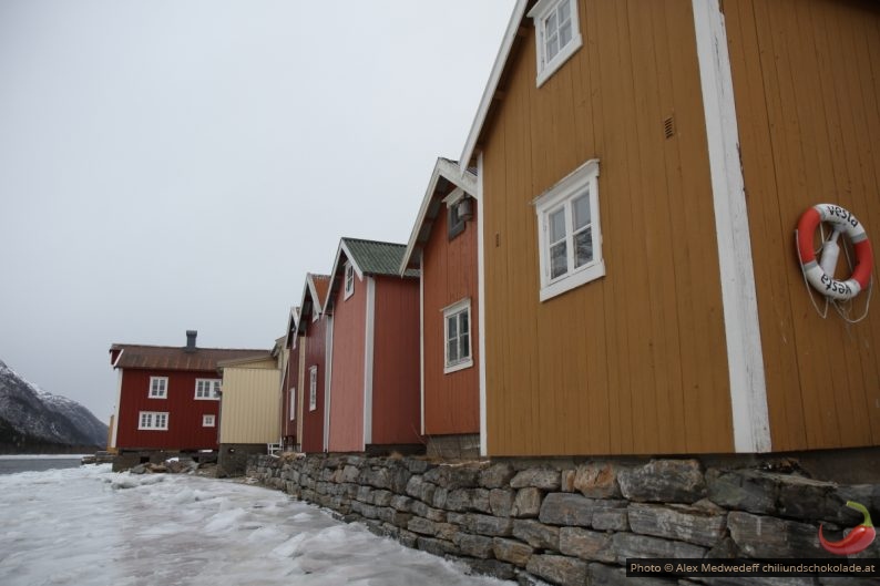 Rangée de maisons en bordure de la Vefsna