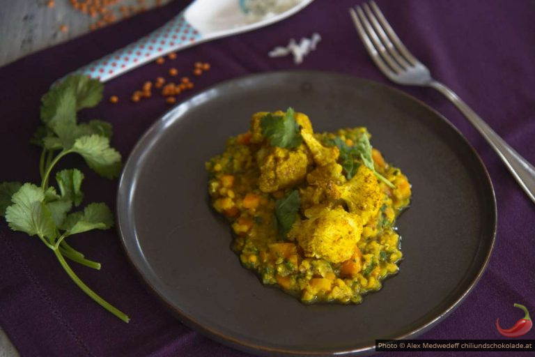 Curry-Karfiol mit indischen Linsen
