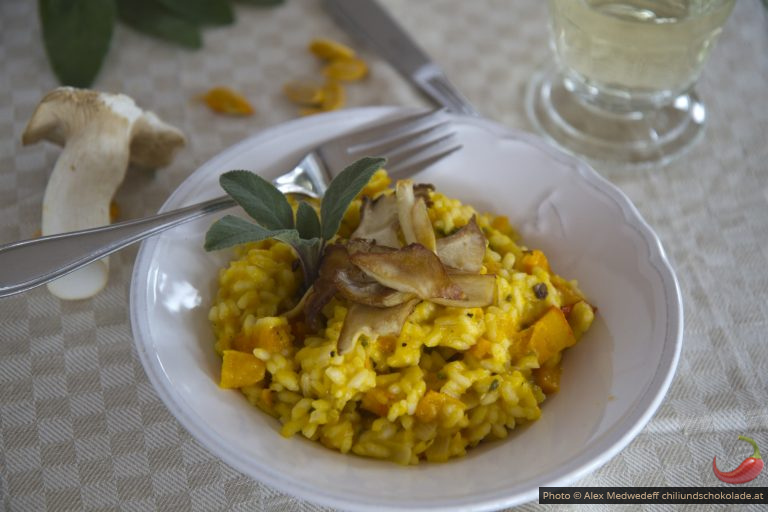 Kürbisrisotto mit Kräuterseitlingen